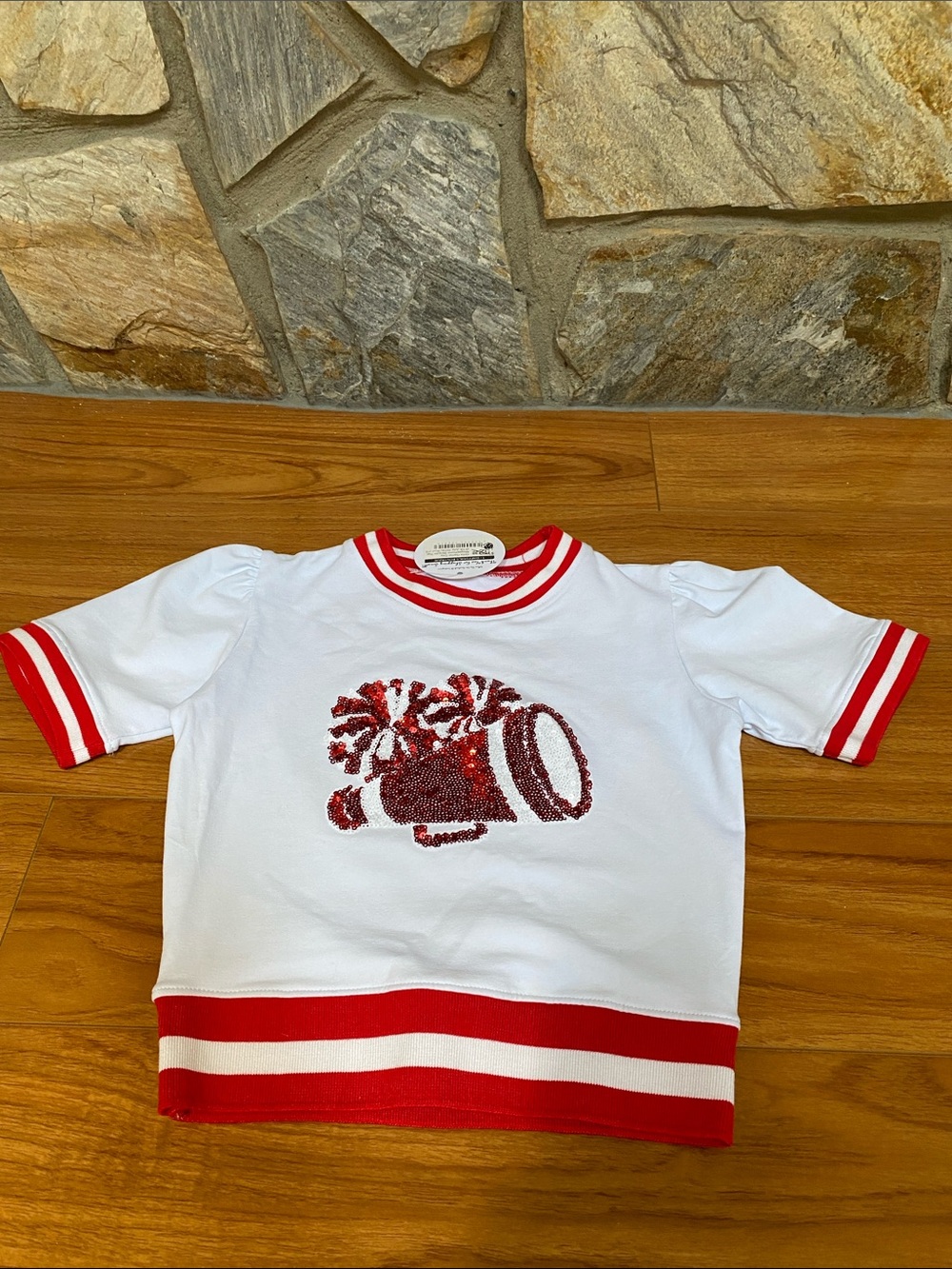 NWT Kids White & Red Pom-Pom Graphic Short Sleeve Top SIZE 2/3
